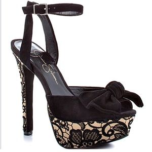 Jessica Simpson | Suede & Lace Platform Bow Heels